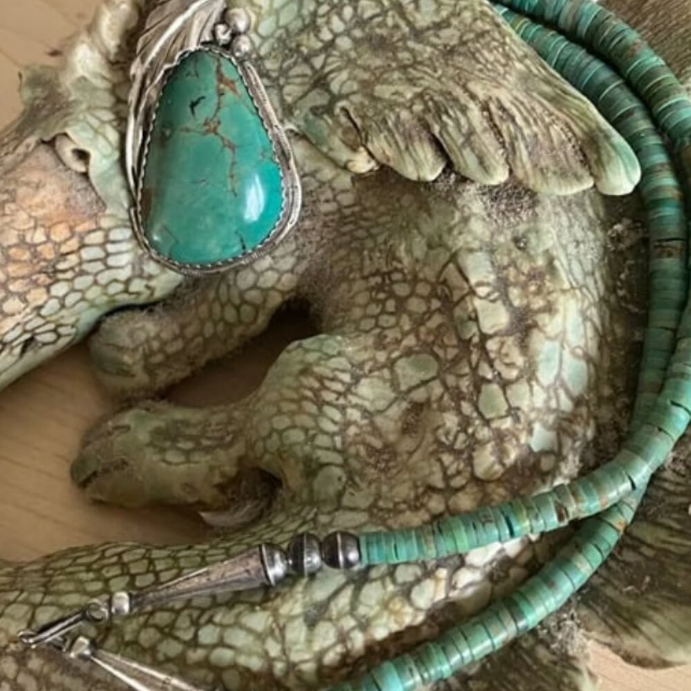 VTG Large Navajo Green Turquoise Pendant on Santo Domingo Heishi & Bench Beads